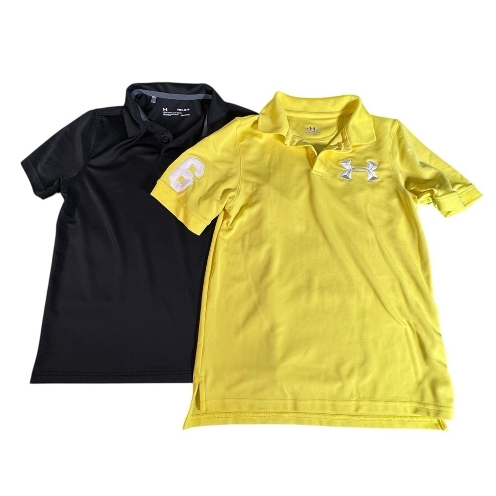 Under Armour Youth Medium Polo Shirts HeatGear Lot of 2 Black Yellow Boys